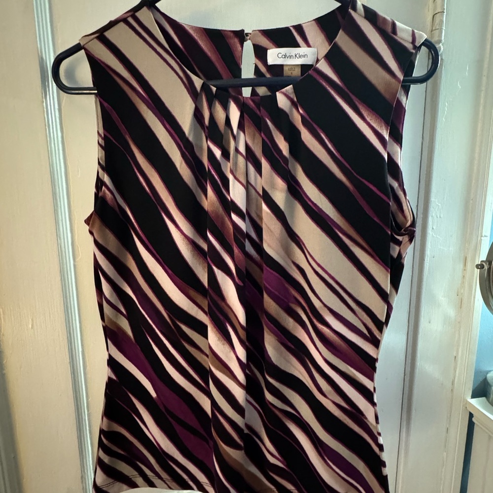 Calvin Klein Women's Abstract Striped Top - Purple and Black